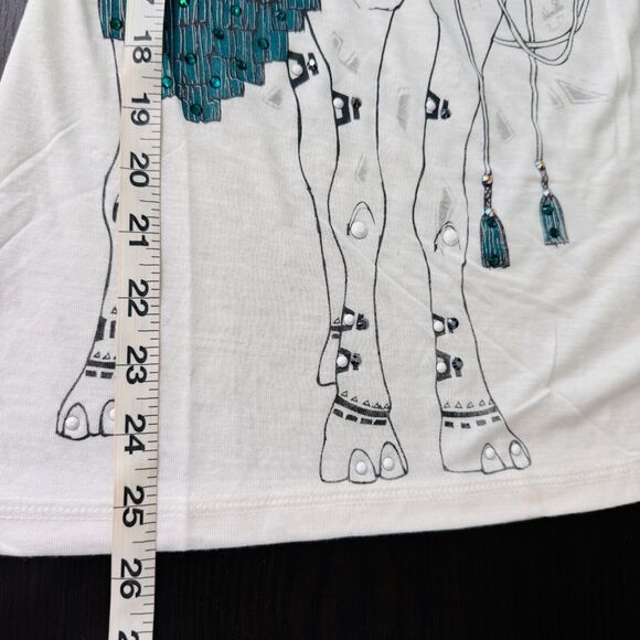 Key Closet Top Womens XS Camel Swarovski Crystal Rhinestone Tank Tee White NEW - Picture 10 of 10